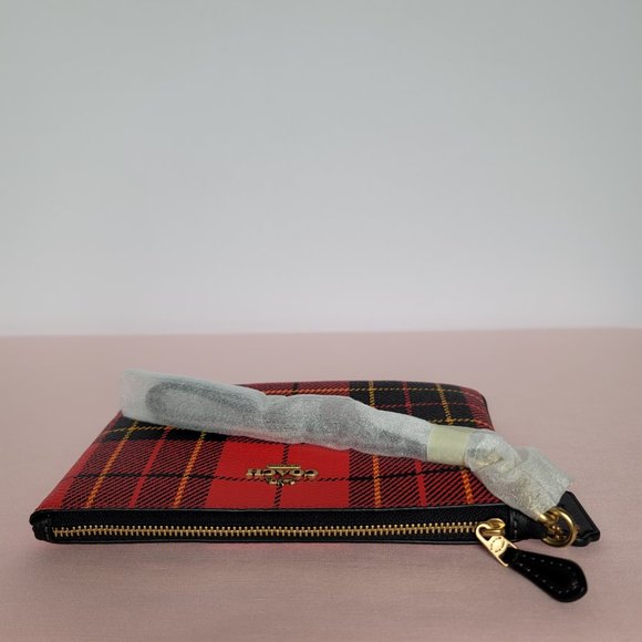 COACH Small Printed Plaid Coated Canvas Wristlet- Red Multi $75. ⭐ - Picture 8 of 16